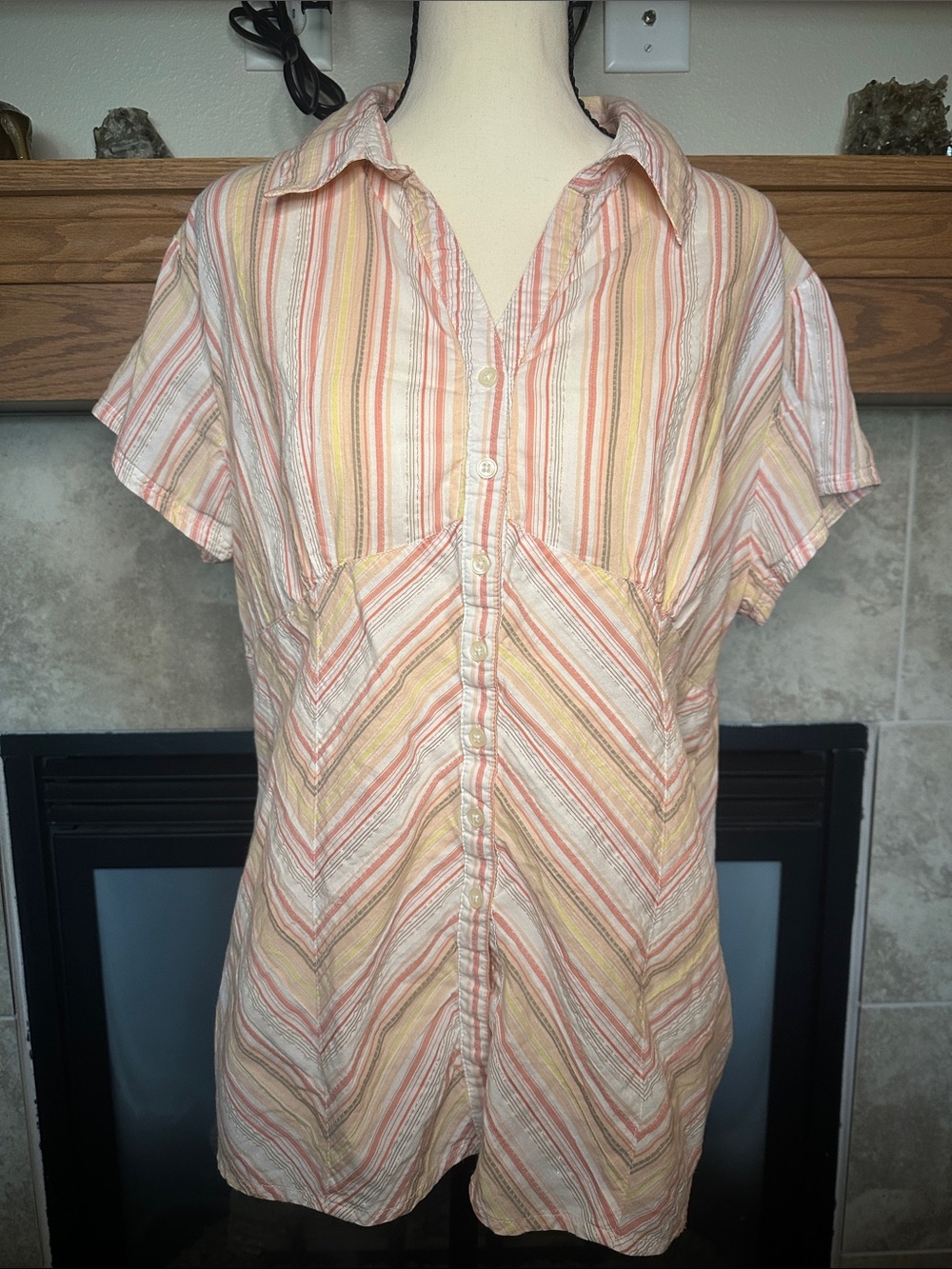 Faded Glory Y2K Striped Metallic Button Front Blouse Top XL 16 18